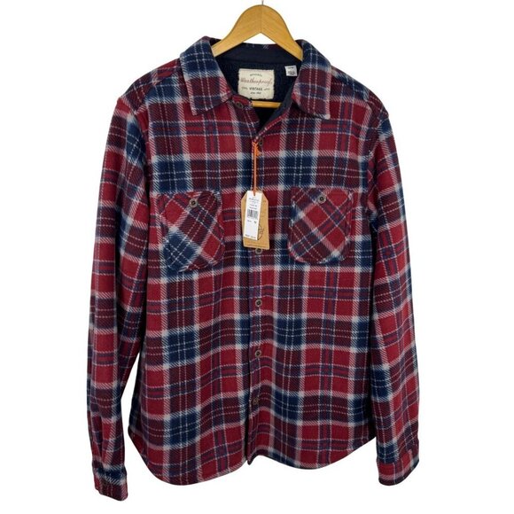 Weatherproof Vintage NEW Red Blue Plaid Fleece Sherpa Lined Shacket Men's Medium - Picture 1 of 12